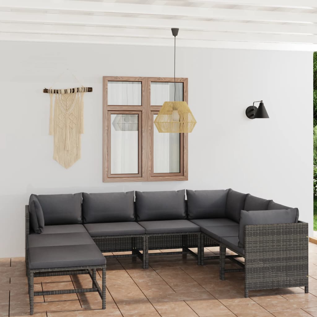 8-delige Loungeset met kussens poly rattan grijs is nu te koop bij PeponiXL, paradijselijk wonen!