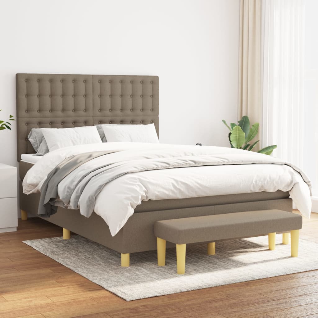 Boxspring met matras stof taupe 140x190 cm is nu te koop bij PeponiXL, paradijselijk wonen!