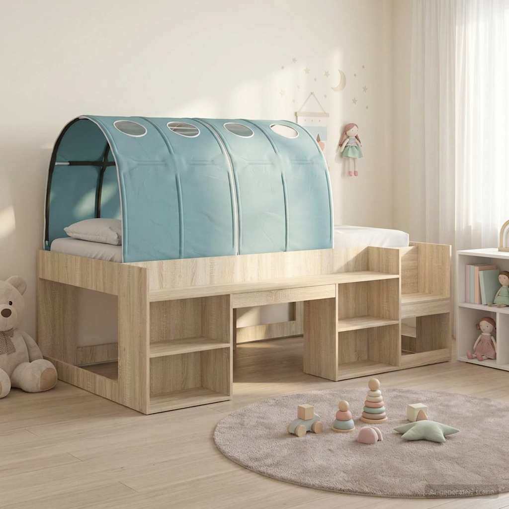 Bedframe met tunnel met plank 3 st Sonoma eiken en lichtblauw is nu te koop bij PeponiXL, paradijselijk wonen!