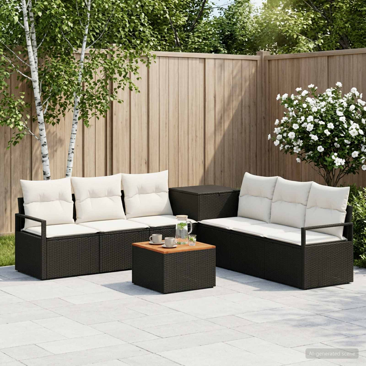 Bankstel 8 st Zwart en Cream Wit Poly Rattan en Staal is nu te koop bij PeponiXL, paradijselijk wonen!