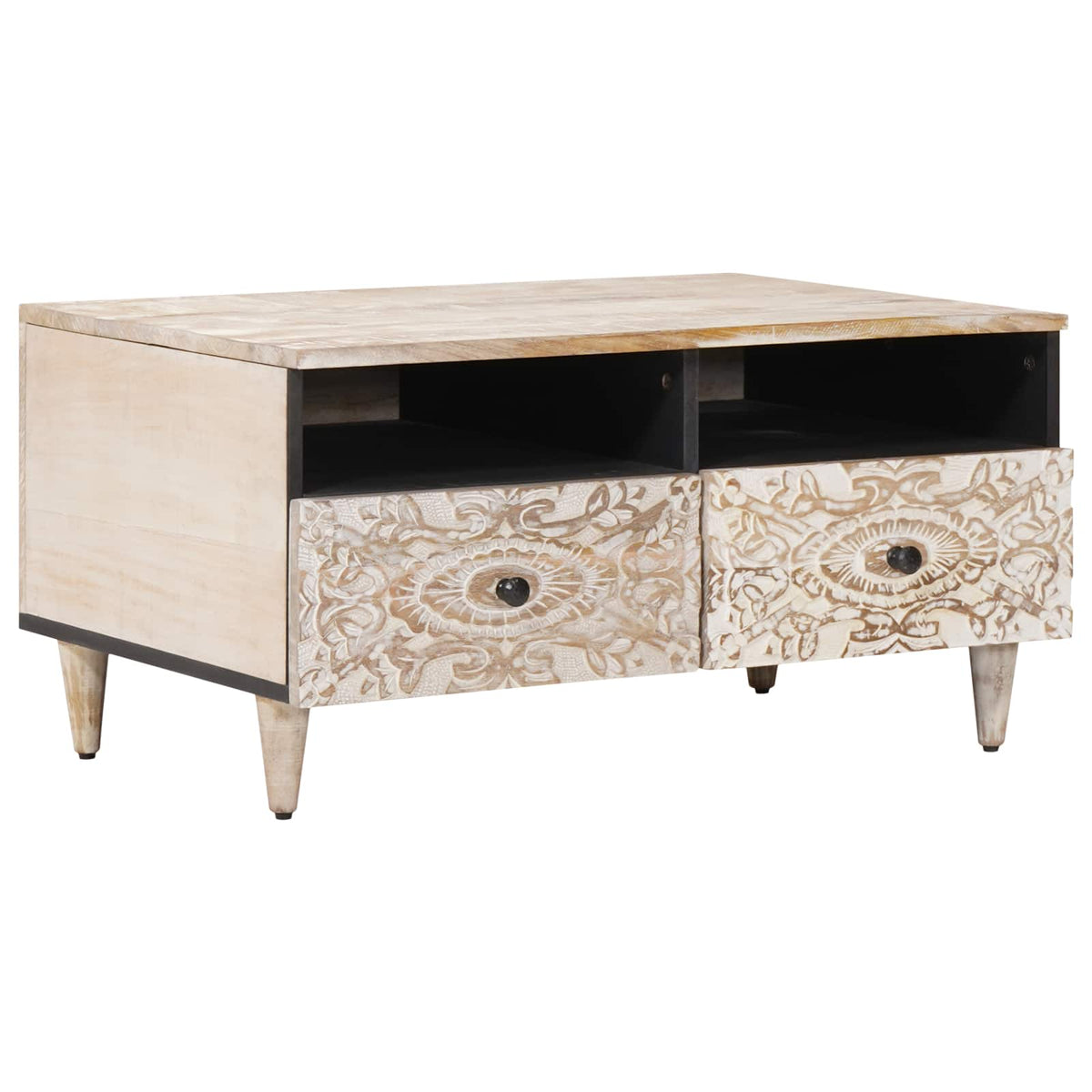 Salontafel met lade Wit 80 x 54 x 40 cm Massief Mango Hout is nu te koop bij PeponiXL, paradijselijk wonen!