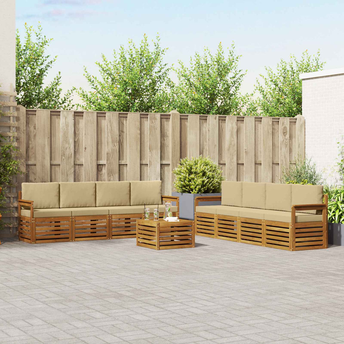 Sofa-Sets 9 pcs Natuurlijk en Beige Massief Acaciahout is nu te koop bij PeponiXL, paradijselijk wonen!