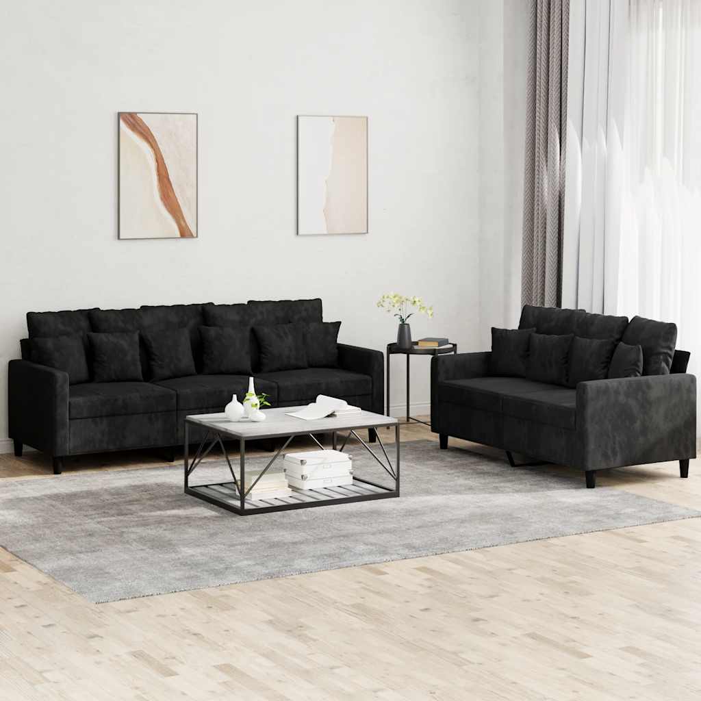 2-delige Loungeset met kussens fluweel zwart is nu te koop bij PeponiXL, paradijselijk wonen!