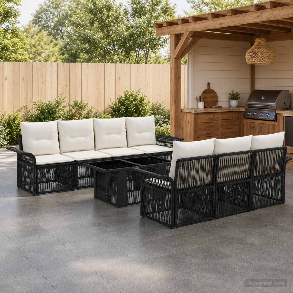 Tuinbankenset 8 st Zwart en Cream Wit poly rattan is nu te koop bij PeponiXL, paradijselijk wonen!