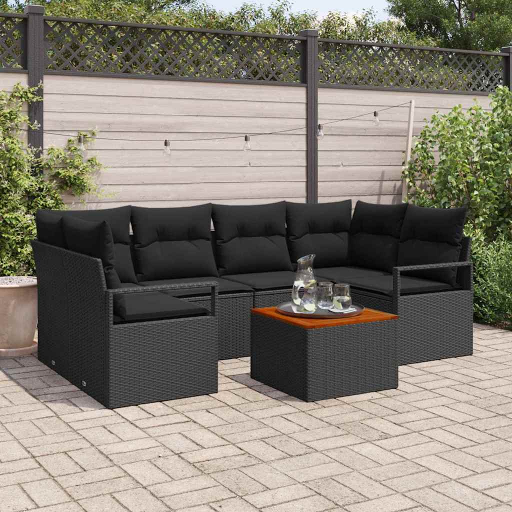 Tuinbankenset met kussen 7 pcs Zwart poly rattan is nu te koop bij PeponiXL, paradijselijk wonen!