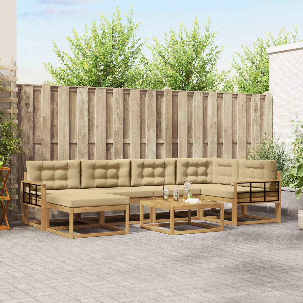 Buiten bankenset 7 pcs Wit en Beige is nu te koop bij PeponiXL, paradijselijk wonen!