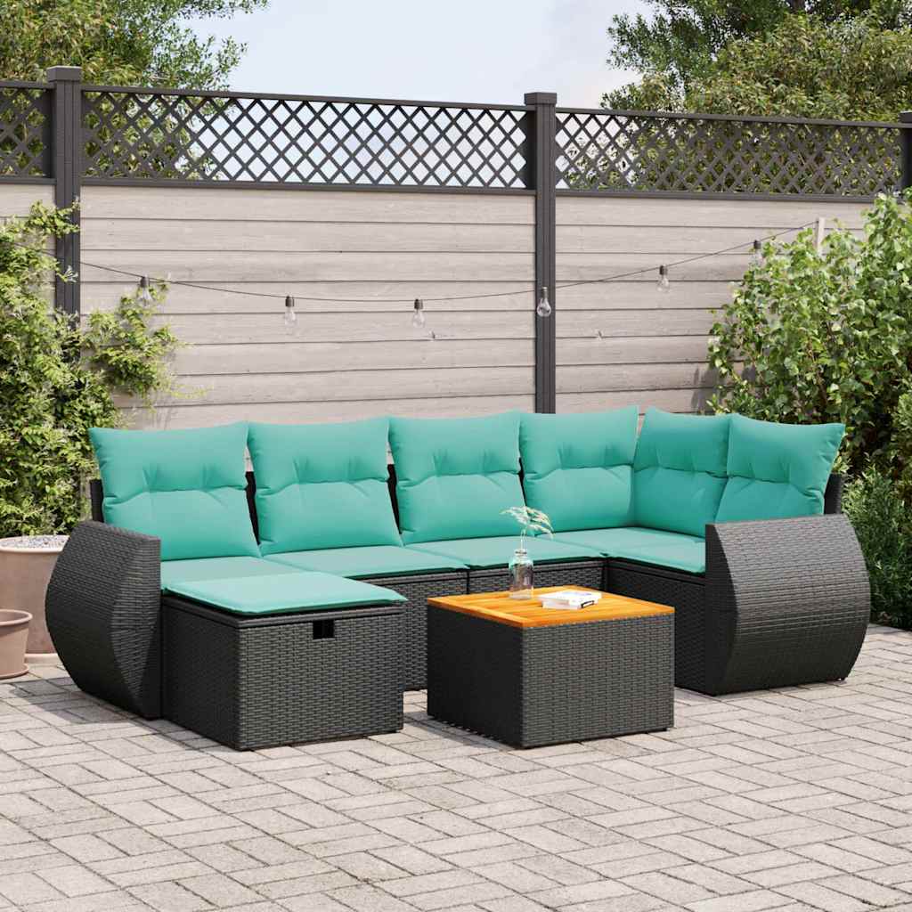 7-delige Loungeset met kussens poly rattan zwart is nu te koop bij PeponiXL, paradijselijk wonen!