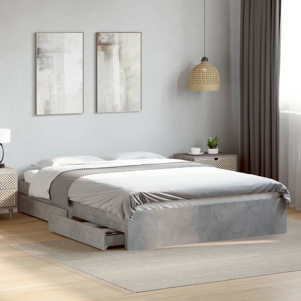 Bedframe met lades bewerkt hout betongrijs 160x200 cm is nu te koop bij PeponiXL, paradijselijk wonen!