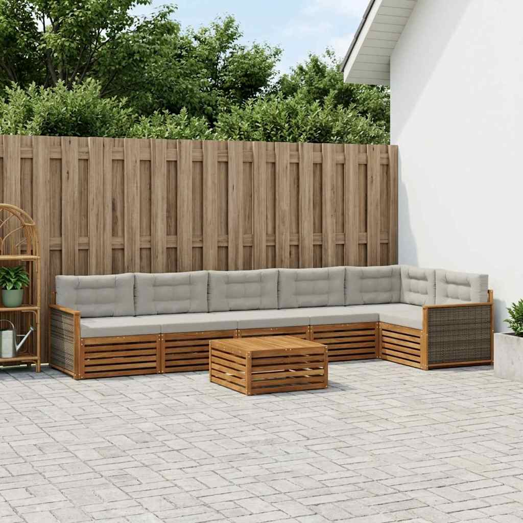 Buiten bankenset met kussen 7 pcs Naturel en lichtgrijs is nu te koop bij PeponiXL, paradijselijk wonen!