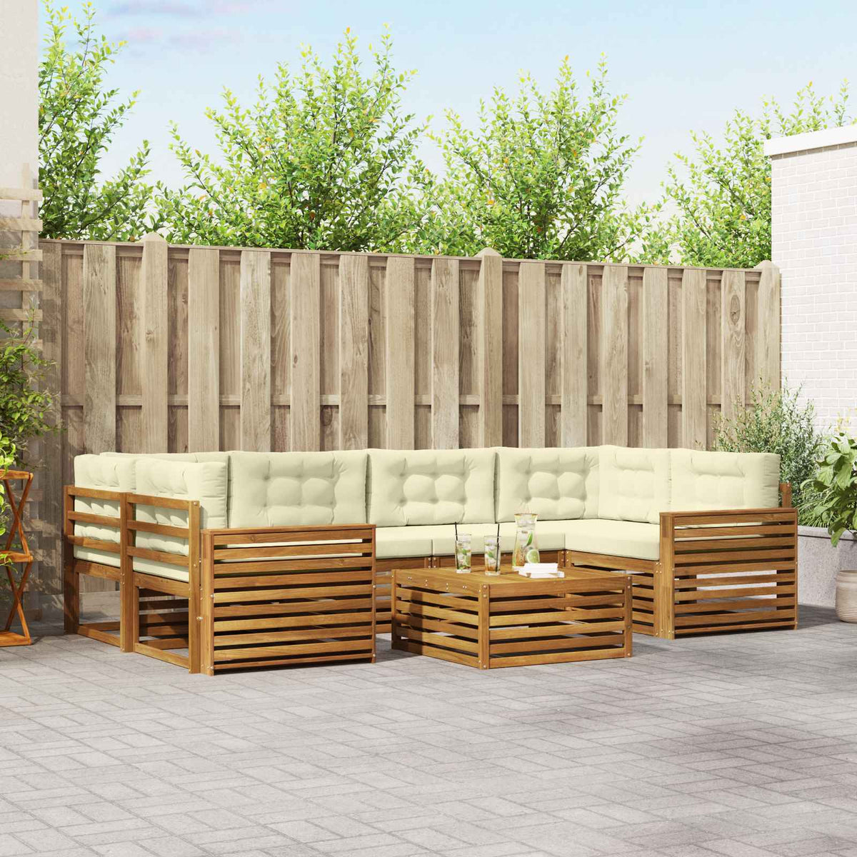 Buiten bankenset met kussen 7 pcs Natuurlijk en Crème is nu te koop bij PeponiXL, paradijselijk wonen!
