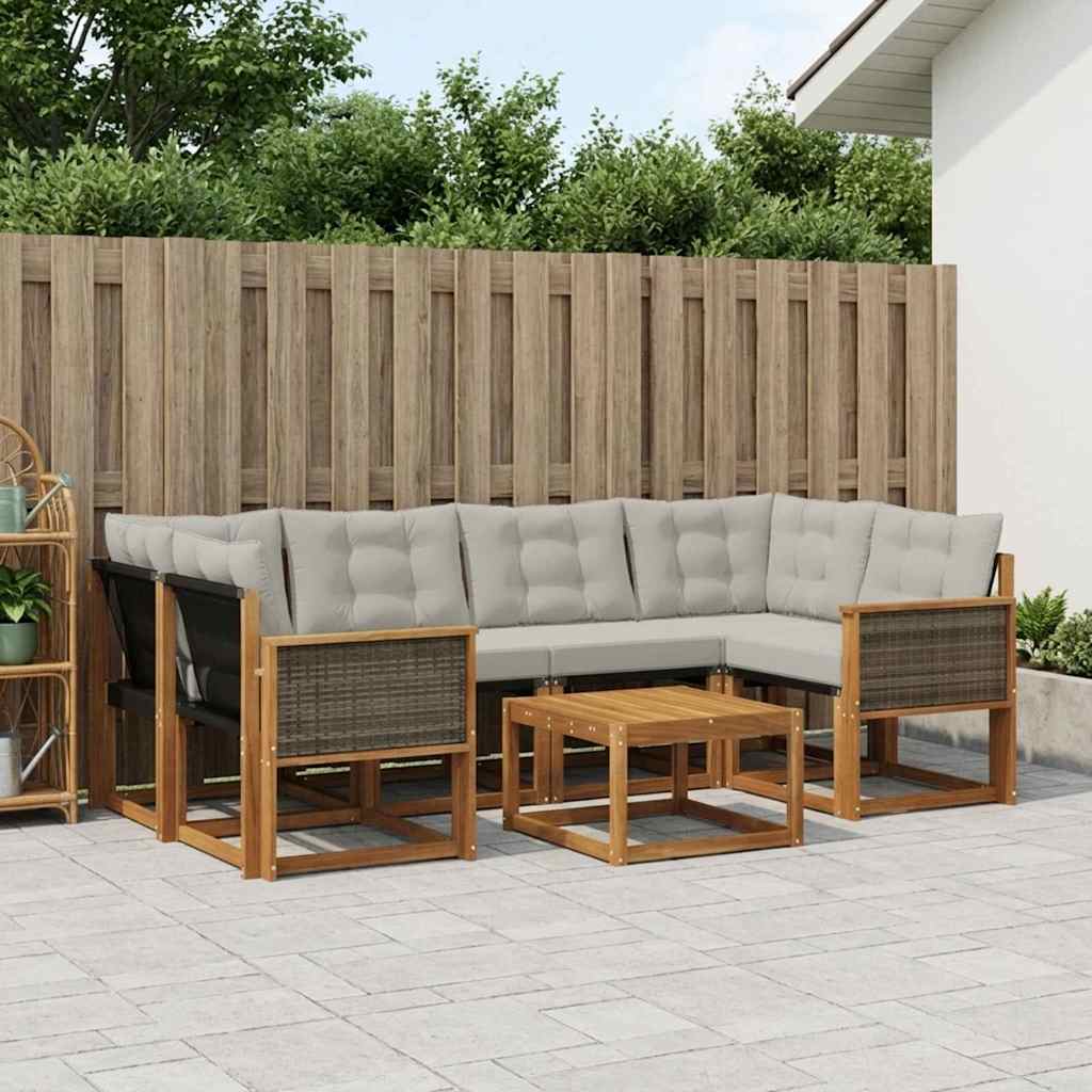 Buiten bankenset met kussen 7 pcs Naturel en lichtgrijs is nu te koop bij PeponiXL, paradijselijk wonen!