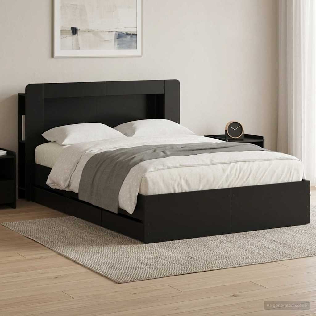 Bedframe met opslag Zwart 150 x 200 cm Bewerkt hout is nu te koop bij PeponiXL, paradijselijk wonen!