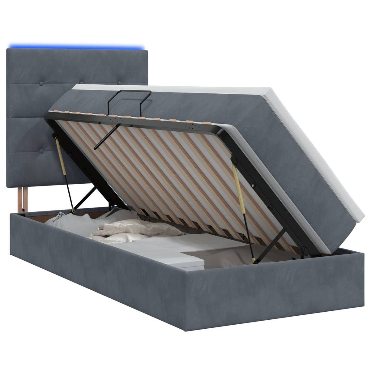 LED Opslagbed met Matras Donkergrijs 90 x 200 cm Fluweel is nu te koop bij PeponiXL, paradijselijk wonen!