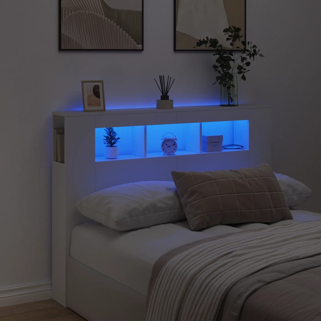Hoofdeinde met LED 140x18,5x103,5 cm bewerkt hout wit is nu te koop bij PeponiXL, paradijselijk wonen!