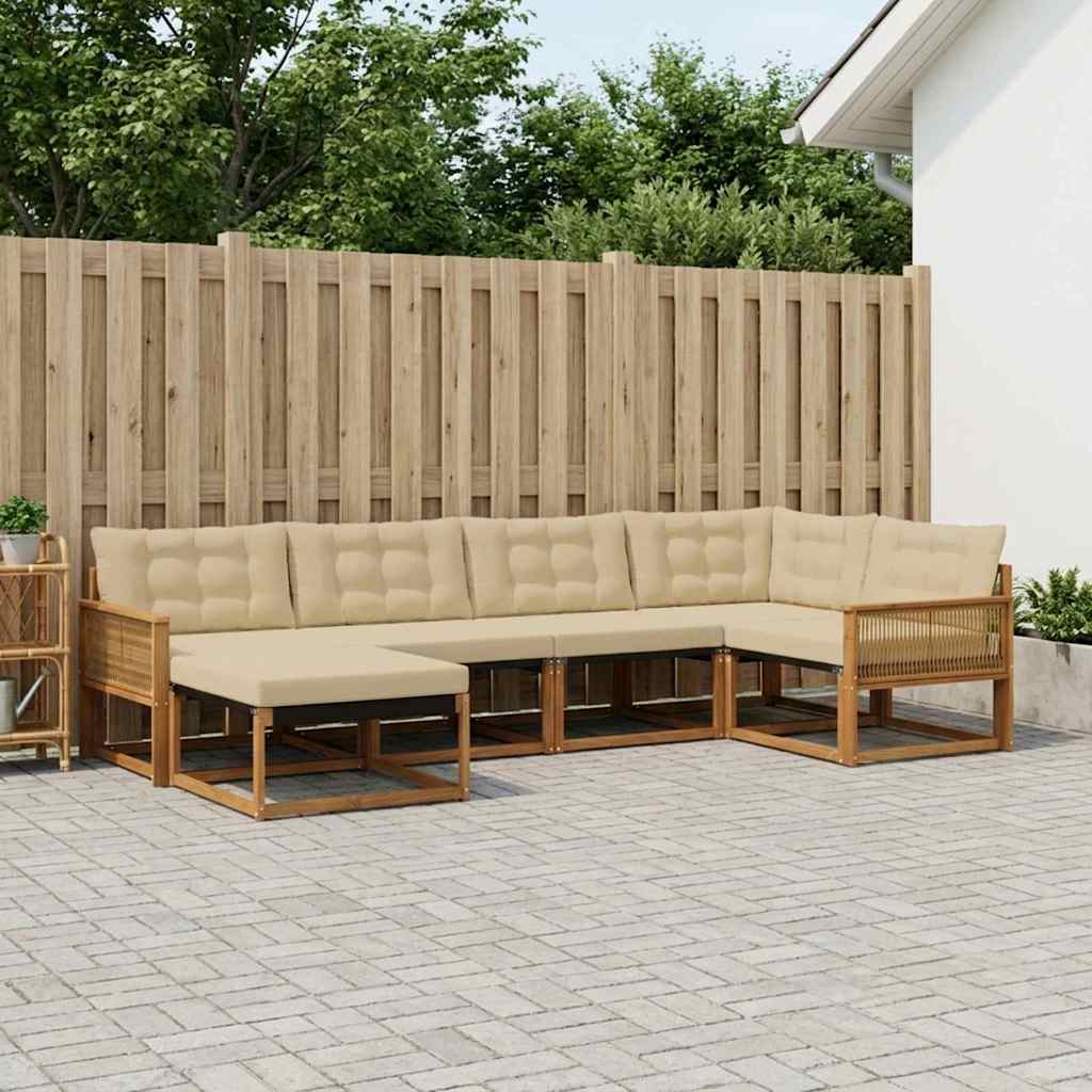 Buiten bankenset met kussen 6 pcs Natuurlijk en Beige is nu te koop bij PeponiXL, paradijselijk wonen!