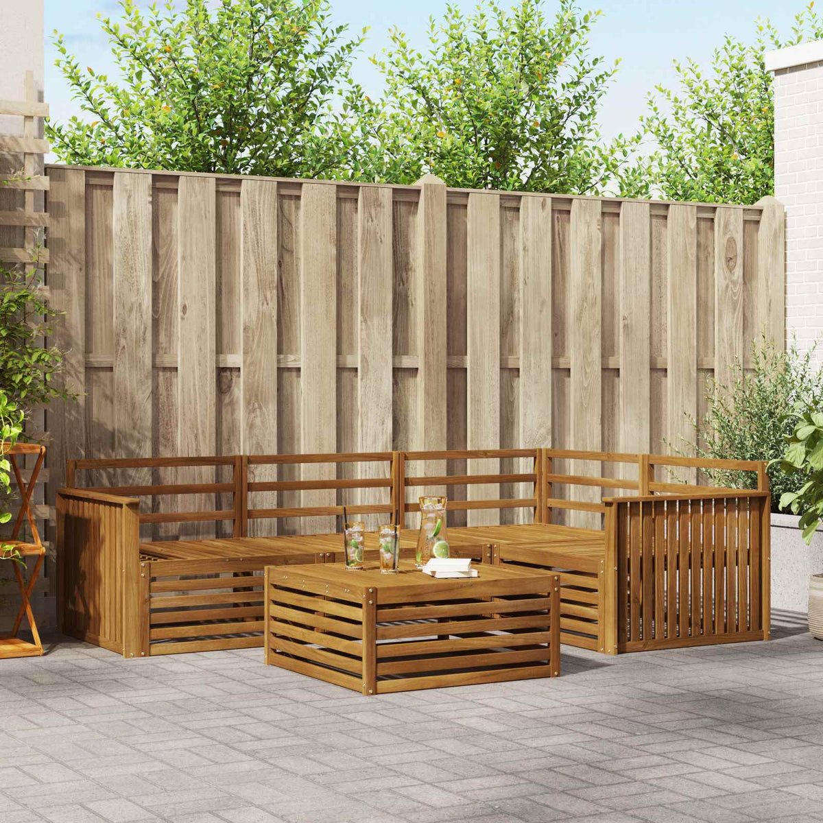 Buiten bankenset 5 pcs Naturel Massief Acaciahout is nu te koop bij PeponiXL, paradijselijk wonen!