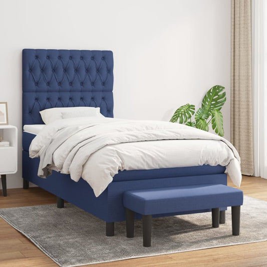 Boxspring met matras stof blauw 90x190 cm is nu te koop bij PeponiXL, paradijselijk wonen!