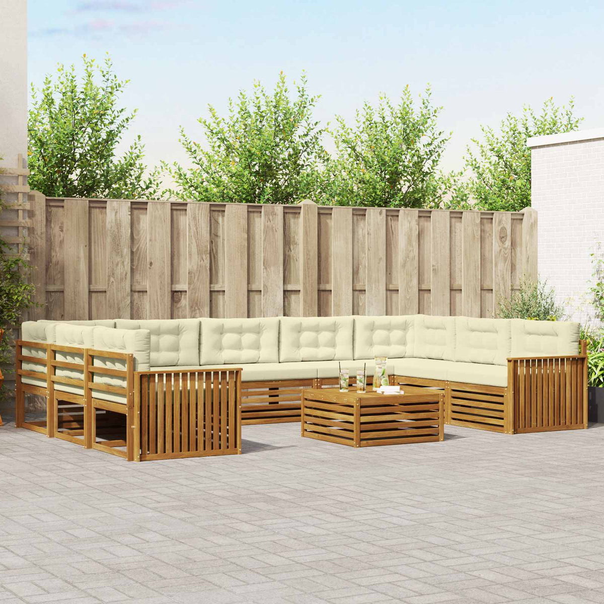 Buiten bankenset 10 pcs Natuurlijk en Crème Massief Acaciahout is nu te koop bij PeponiXL, paradijselijk wonen!