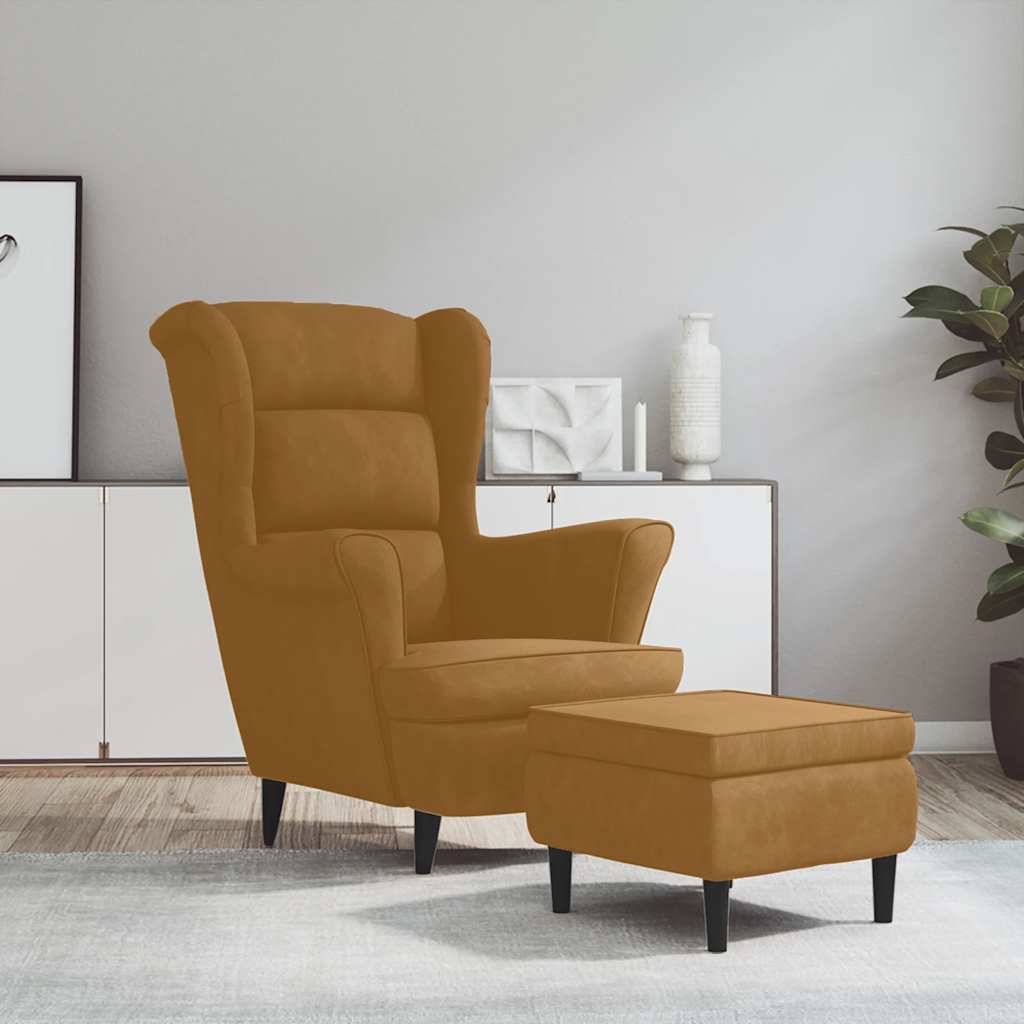 Fauteuil met voetenbank fluweel bruin is nu te koop bij PeponiXL, paradijselijk wonen!