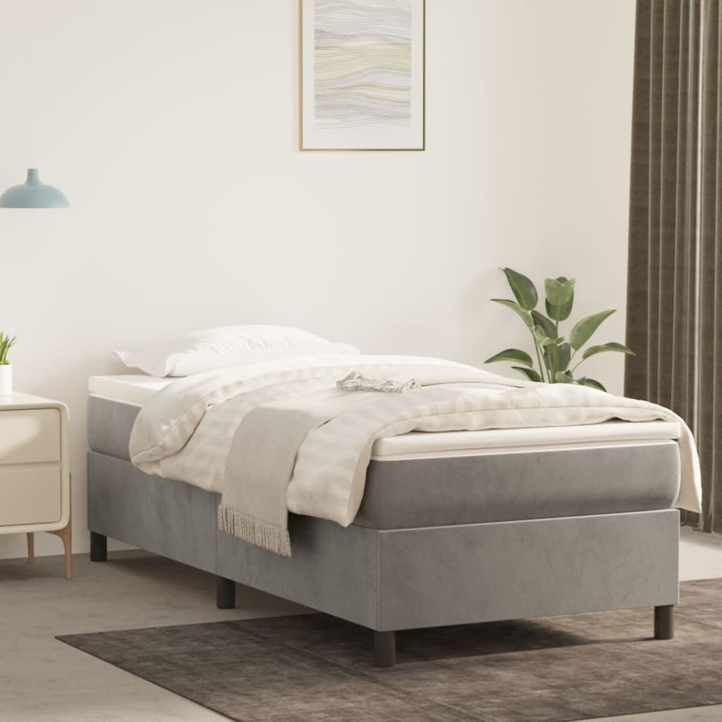 Boxspring met matras fluweel lichtgrijs 80x200 cm is nu te koop bij PeponiXL, paradijselijk wonen!