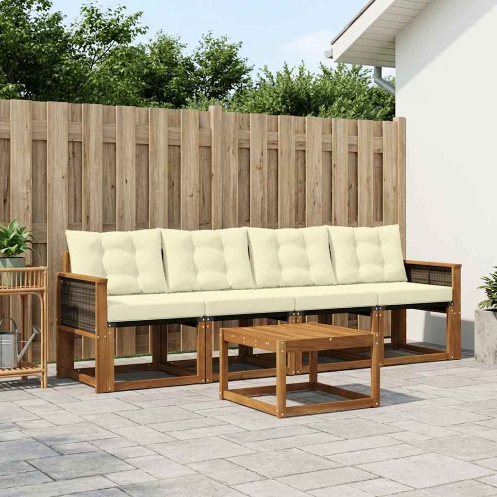 Buiten bankenset met kussen 5 pcs Natuurlijk en Crème is nu te koop bij PeponiXL, paradijselijk wonen!