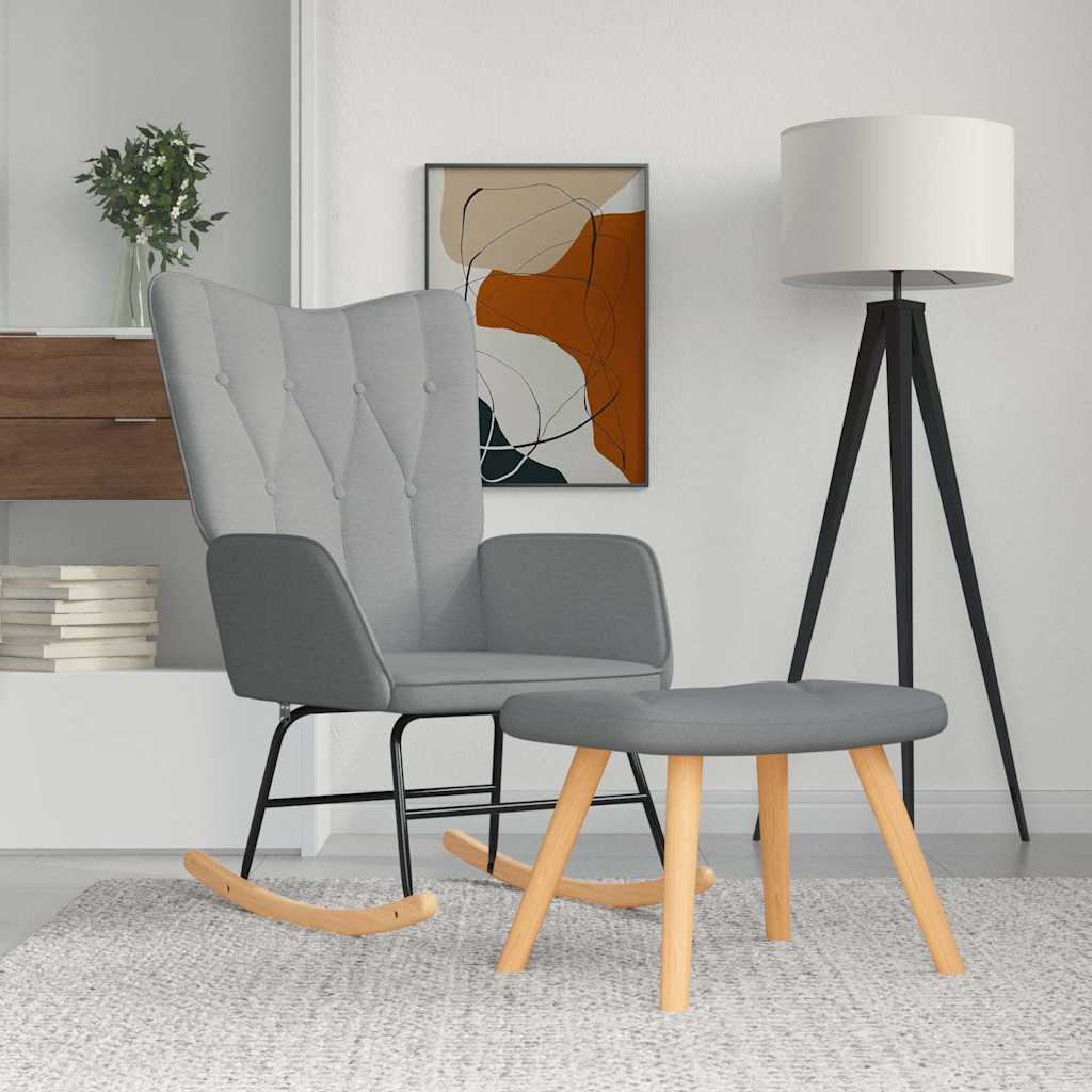 Schommelstoel met voetenbank stof lichtgrijs is nu te koop bij PeponiXL, paradijselijk wonen!