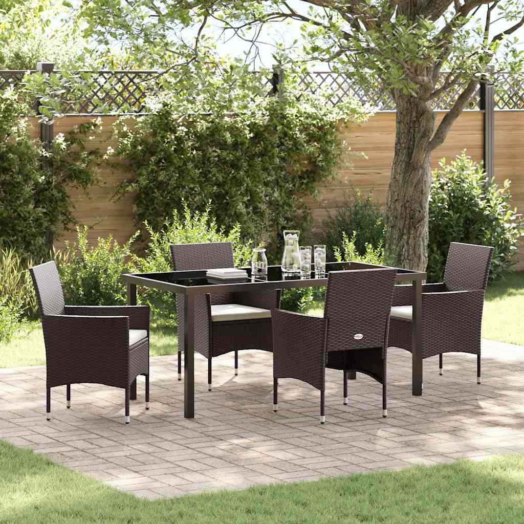 Tuin eettafelset met kussen 5 pcs Bruin poly rattan is nu te koop bij PeponiXL, paradijselijk wonen!