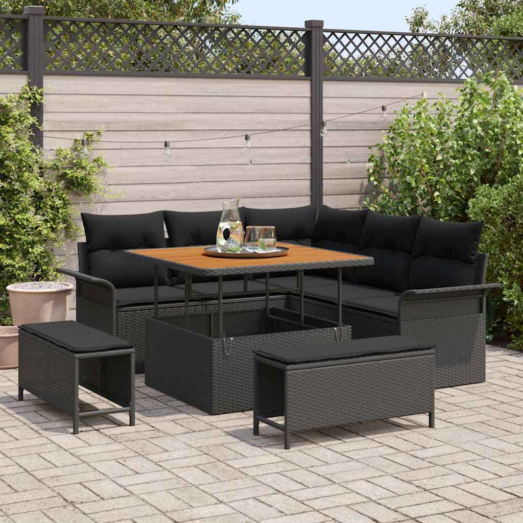 Tuin Sofa Set met kussen met opslag met kussen 8 pcs Zwart is nu te koop bij PeponiXL, paradijselijk wonen!