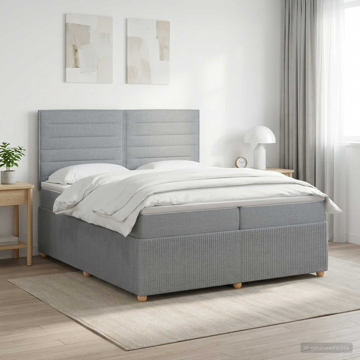 Boxspringbed met matras Lichtgrijs 200 x 200 cm Stof is nu te koop bij PeponiXL, paradijselijk wonen!