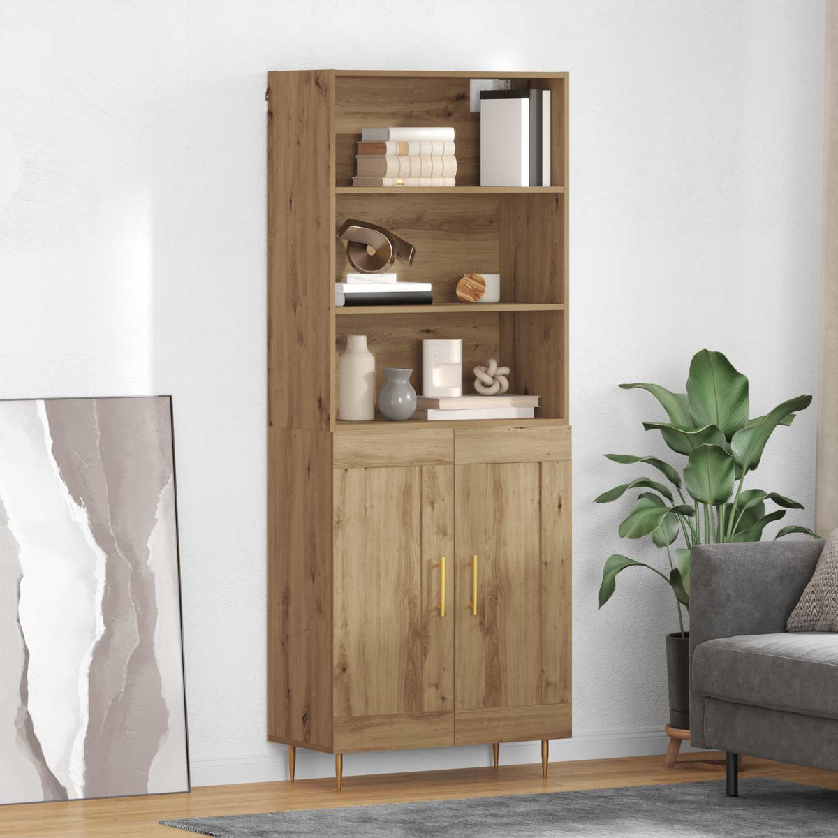 Hoge kast Artisan Eiken 69,5 x 34 x 180 cm Bewerkt hout is nu te koop bij PeponiXL, paradijselijk wonen!