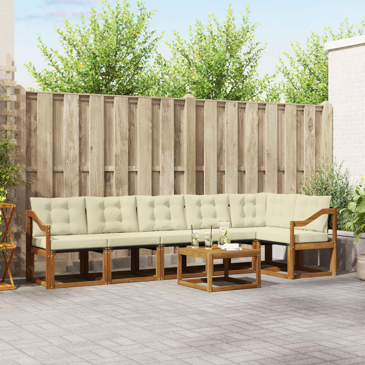 Buiten bankenset met kussen 7 pcs Natuurlijk en Crème is nu te koop bij PeponiXL, paradijselijk wonen!