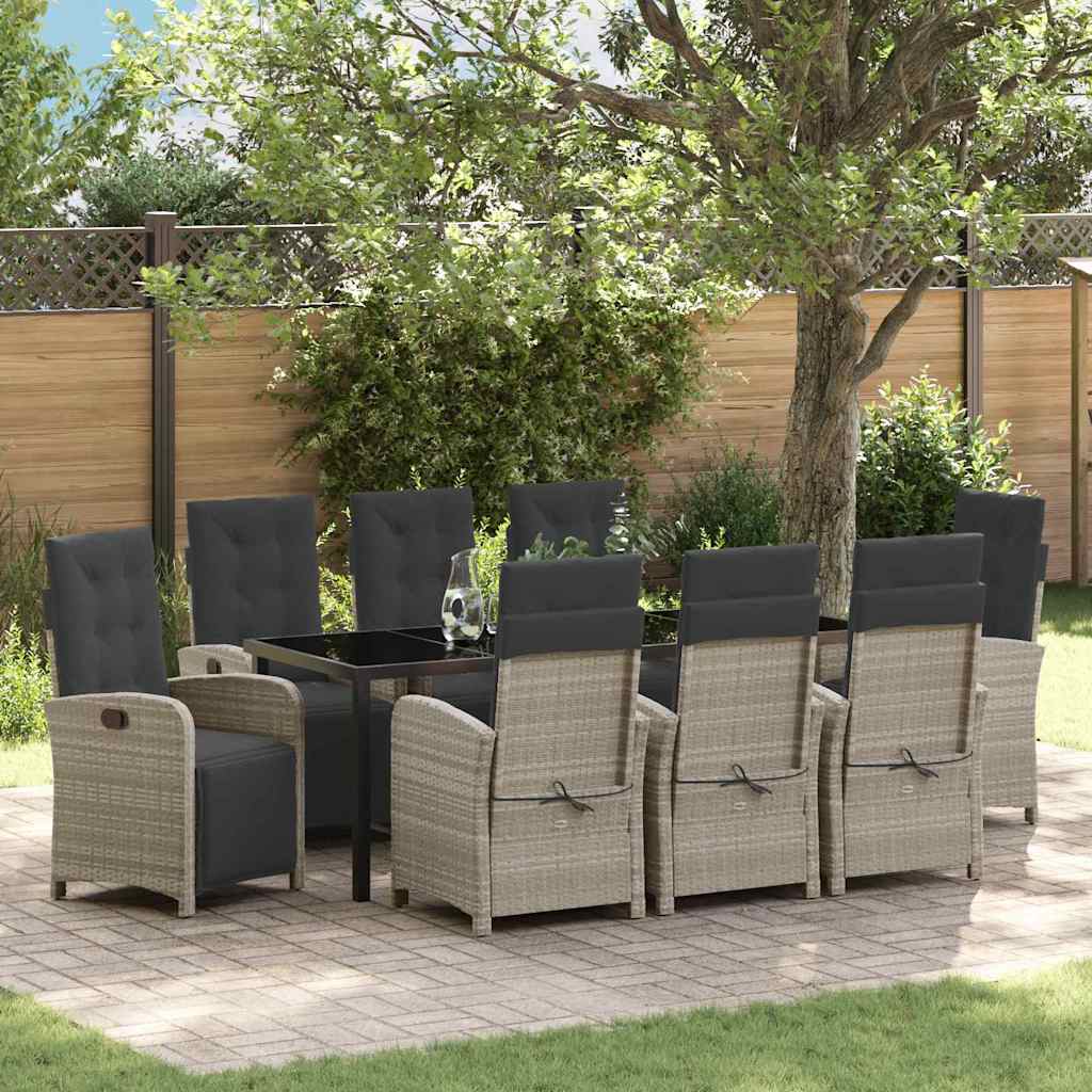 Tuin eettafelset met kussen 9 pcs Lichtgrijs poly rattan is nu te koop bij PeponiXL, paradijselijk wonen!