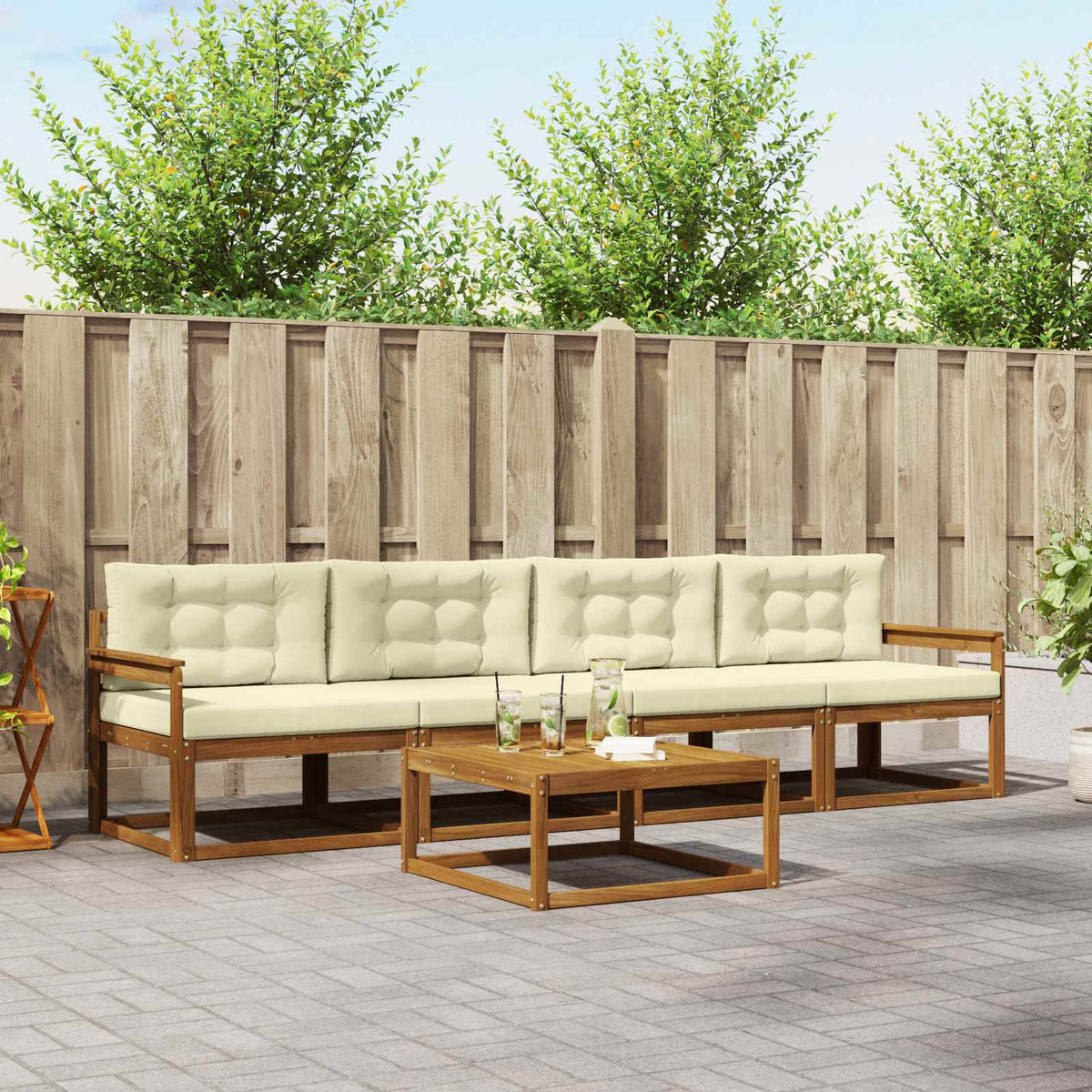 Buiten bankenset met kussen 5 pcs Natuurlijk en Crème is nu te koop bij PeponiXL, paradijselijk wonen!