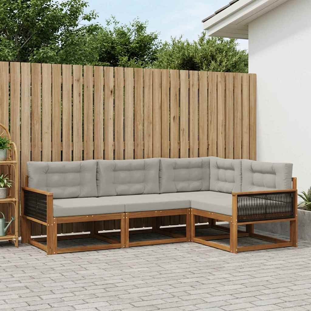Buiten bankenset met kussen 4 pcs Natuurlijk en Lichtgrijs is nu te koop bij PeponiXL, paradijselijk wonen!