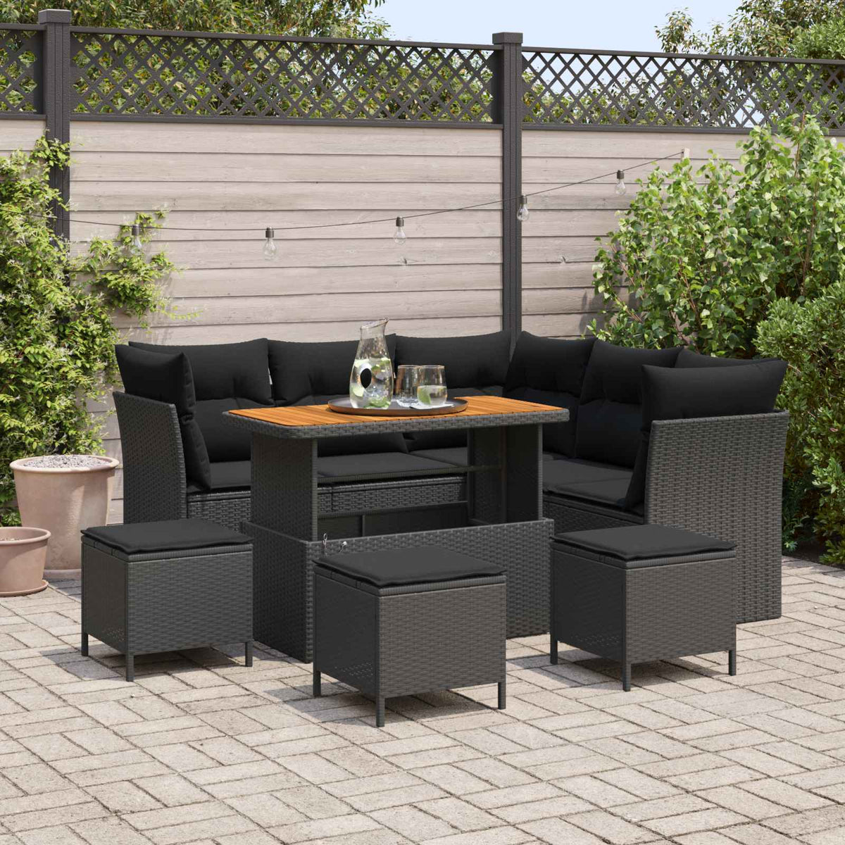 Tuin Sofa Set 9 pcs Zwart Poly riet en gepoedercoat staal is nu te koop bij PeponiXL, paradijselijk wonen!