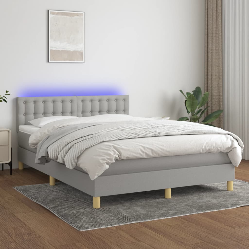 Boxspring met matras en LED stof lichtgrijs 140x200 cm is nu te koop bij PeponiXL, paradijselijk wonen!