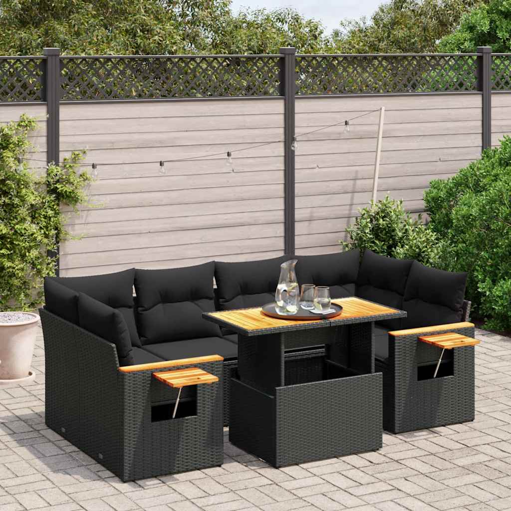 7-delige Loungeset met kussens poly rattan zwart is nu te koop bij PeponiXL, paradijselijk wonen!