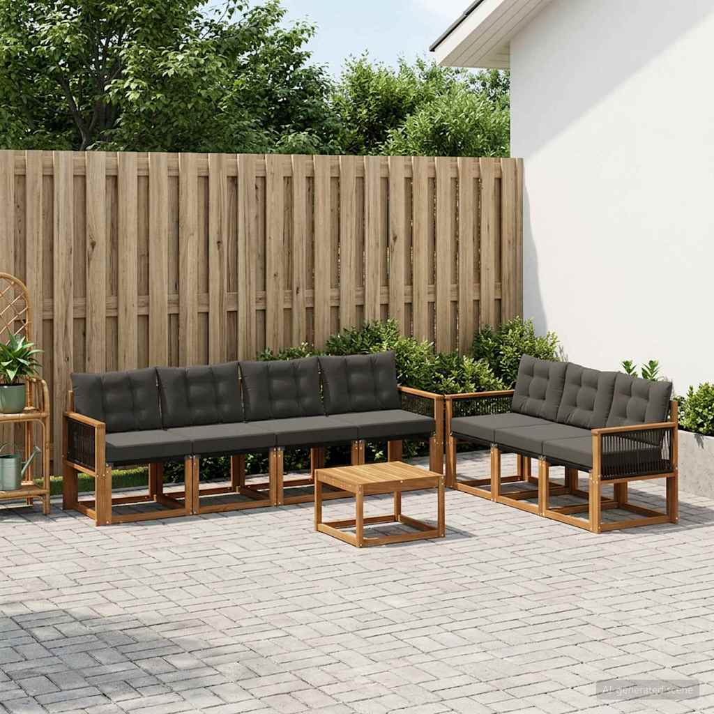 Buiten bankenset met kussen 8 pcs Naturel en Zwart is nu te koop bij PeponiXL, paradijselijk wonen!