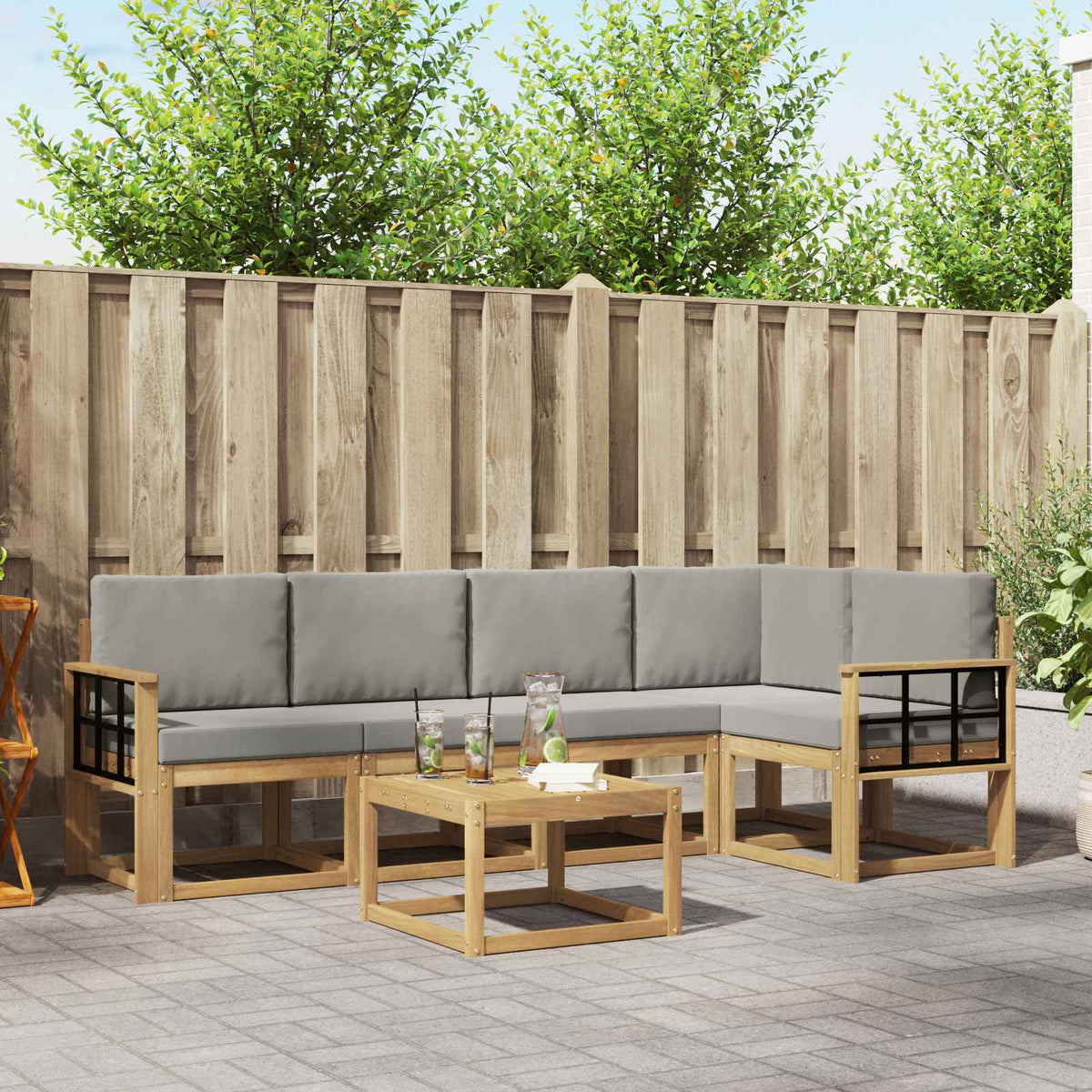 Buiten bankenset 6 pcs Wit en Lichtgrijs is nu te koop bij PeponiXL, paradijselijk wonen!