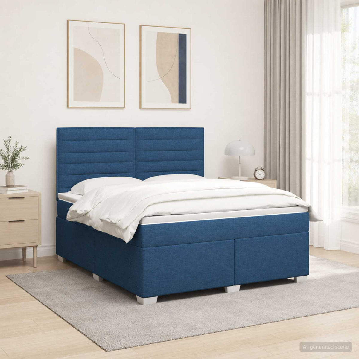 Boxspringbed met matras met hoofdeinde Blauw 180 x 200 cm Stof is nu te koop bij PeponiXL, paradijselijk wonen!