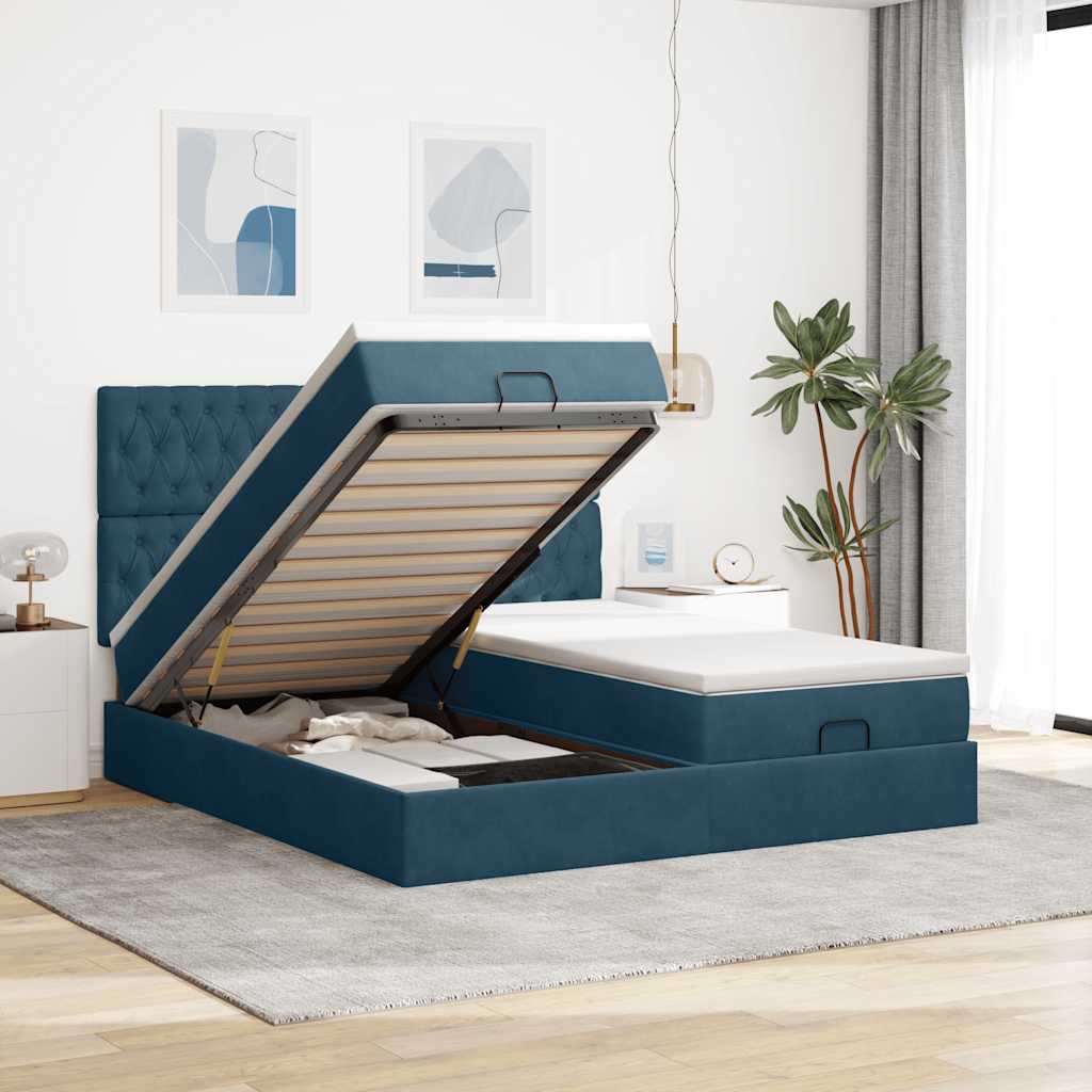 Ottoman bed met matrassen 160x200cm fluweel donkerblauw is nu te koop bij PeponiXL, paradijselijk wonen!