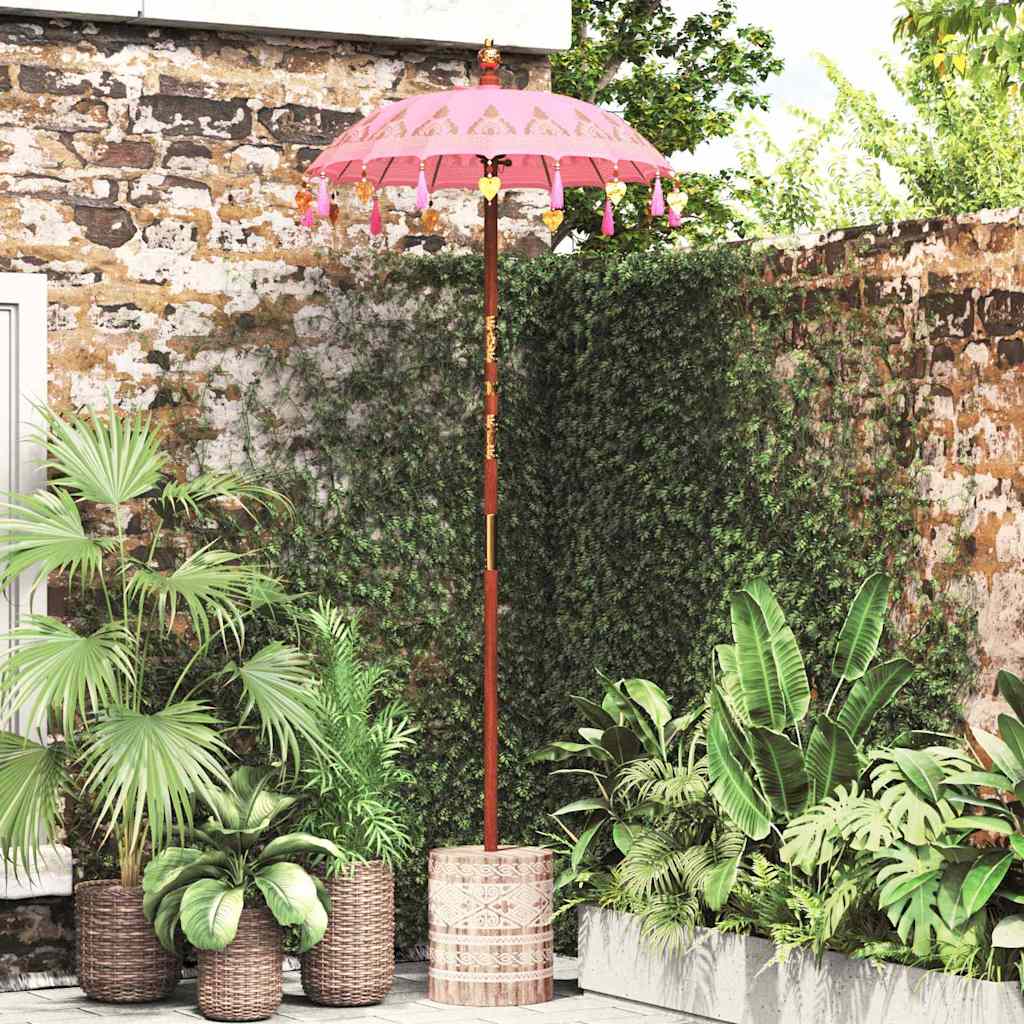 Balinese parasol met basis Roze 95 x 95 x 260 cm is nu te koop bij PeponiXL, paradijselijk wonen!