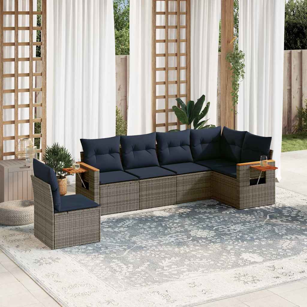 6-delige Loungeset met kussens poly rattan grijs is nu te koop bij PeponiXL, paradijselijk wonen!