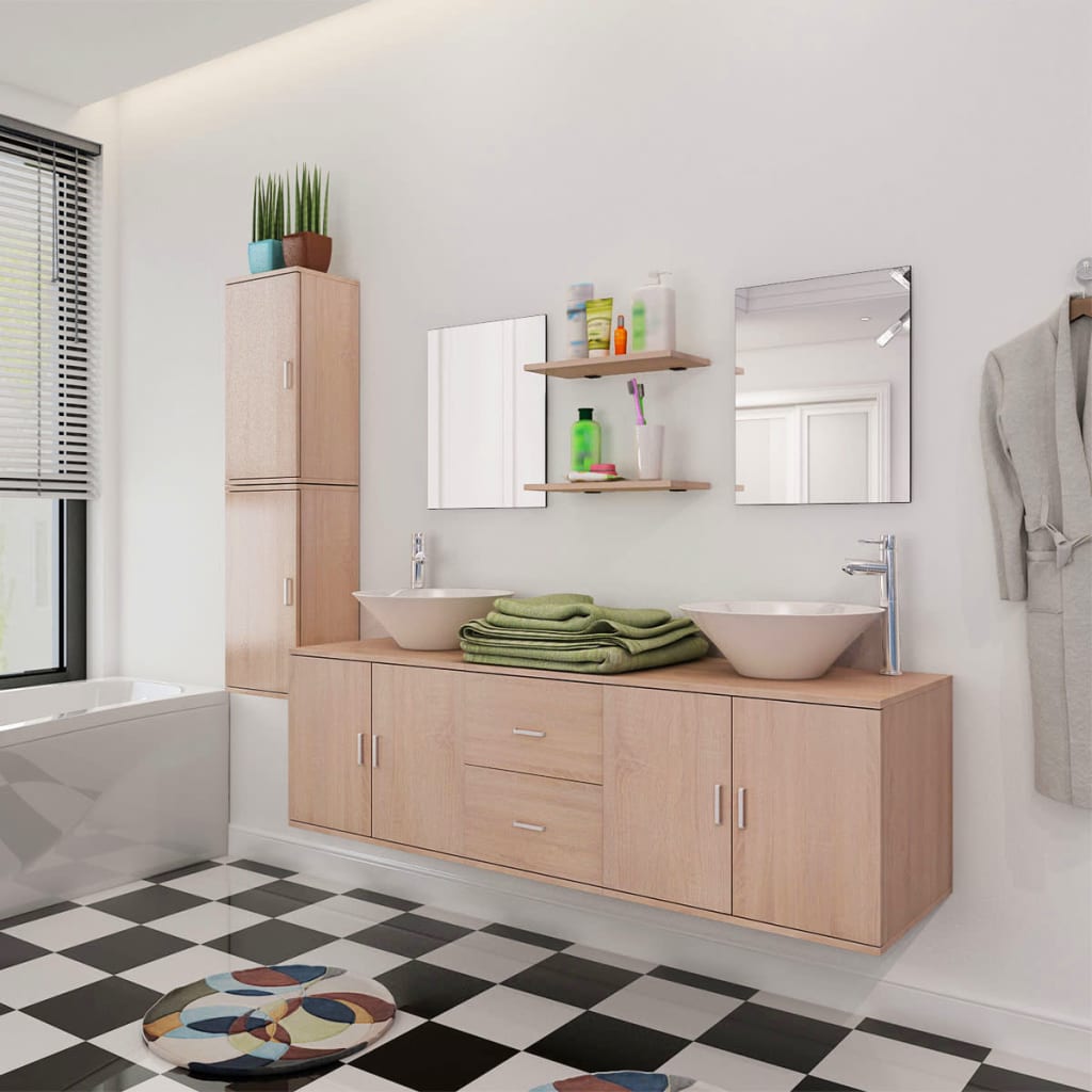 Badkamermeubelset met wasbak beige 9-delig is nu te koop bij PeponiXL, paradijselijk wonen!