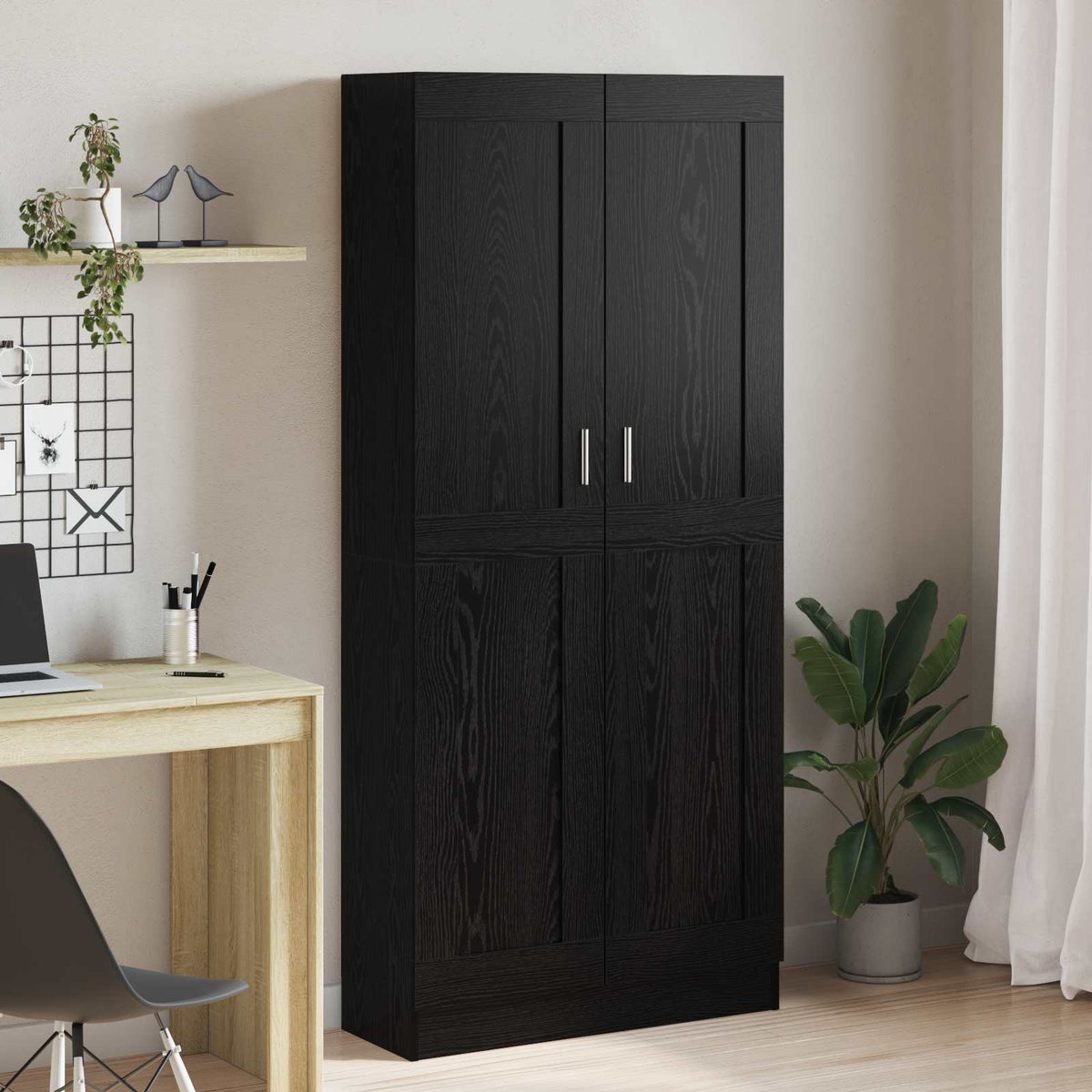 Boekenkast Zwart Eiken 82,5 x 30,5 x 185 cm Bewerkt hout is nu te koop bij PeponiXL, paradijselijk wonen!