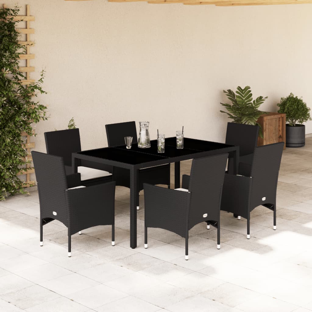 7-delige Tuinset met kussens poly rattan en acaciahout zwart is nu te koop bij PeponiXL, paradijselijk wonen!