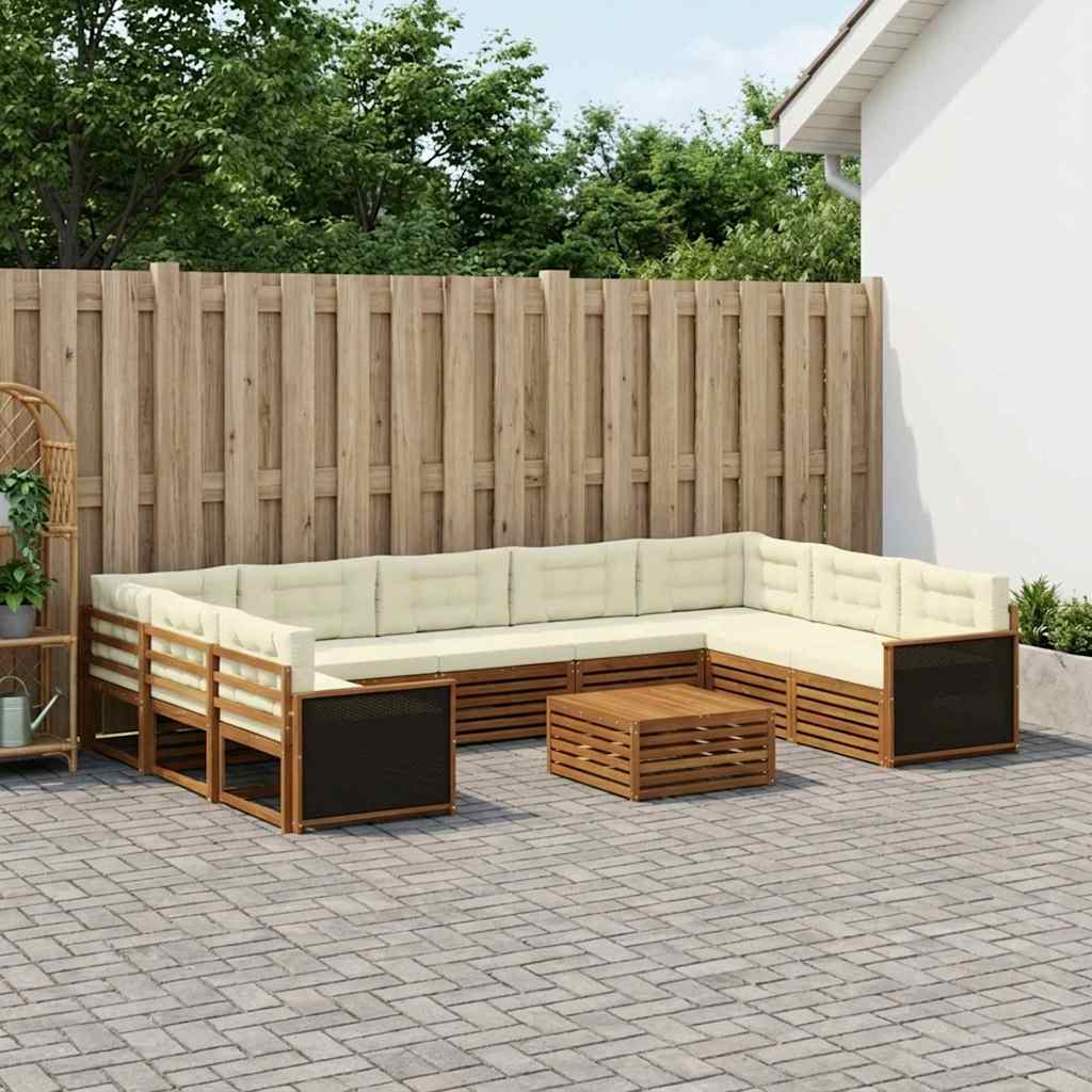 Buiten bankenset 10 pcs Natuurlijk en Crème Massief Acaciahout is nu te koop bij PeponiXL, paradijselijk wonen!