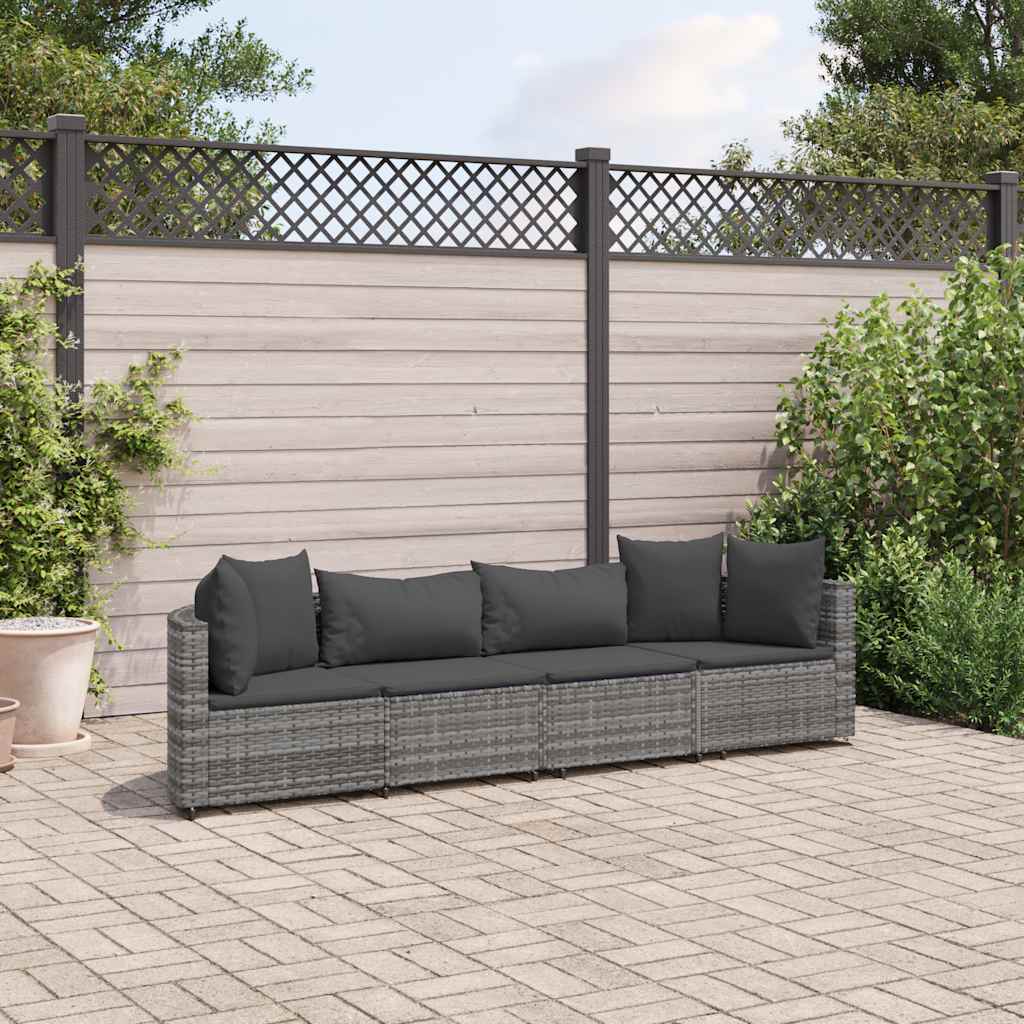 4-delige Loungeset met kussens poly rattan grijs is nu te koop bij PeponiXL, paradijselijk wonen!