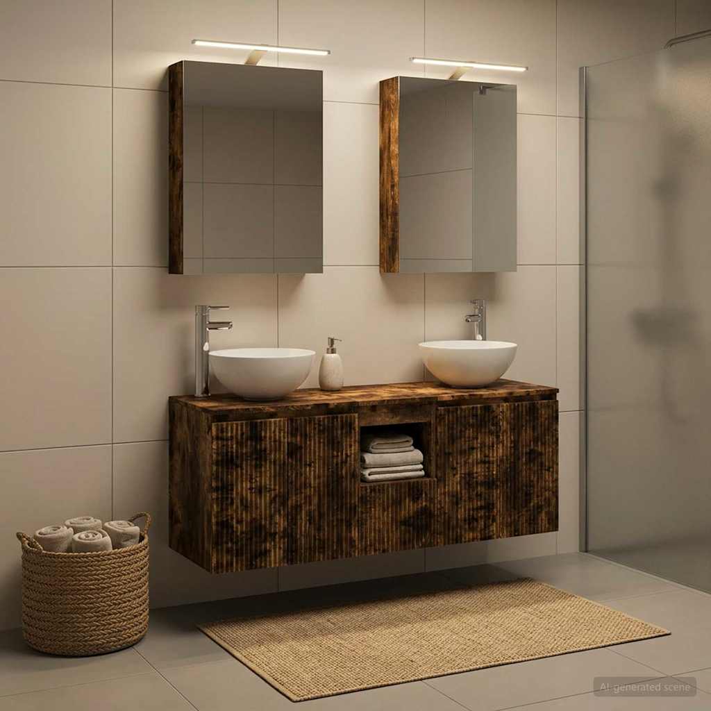 Badkamerkastenset 5 st Gerookt eiken Bewerkt hout is nu te koop bij PeponiXL, paradijselijk wonen!