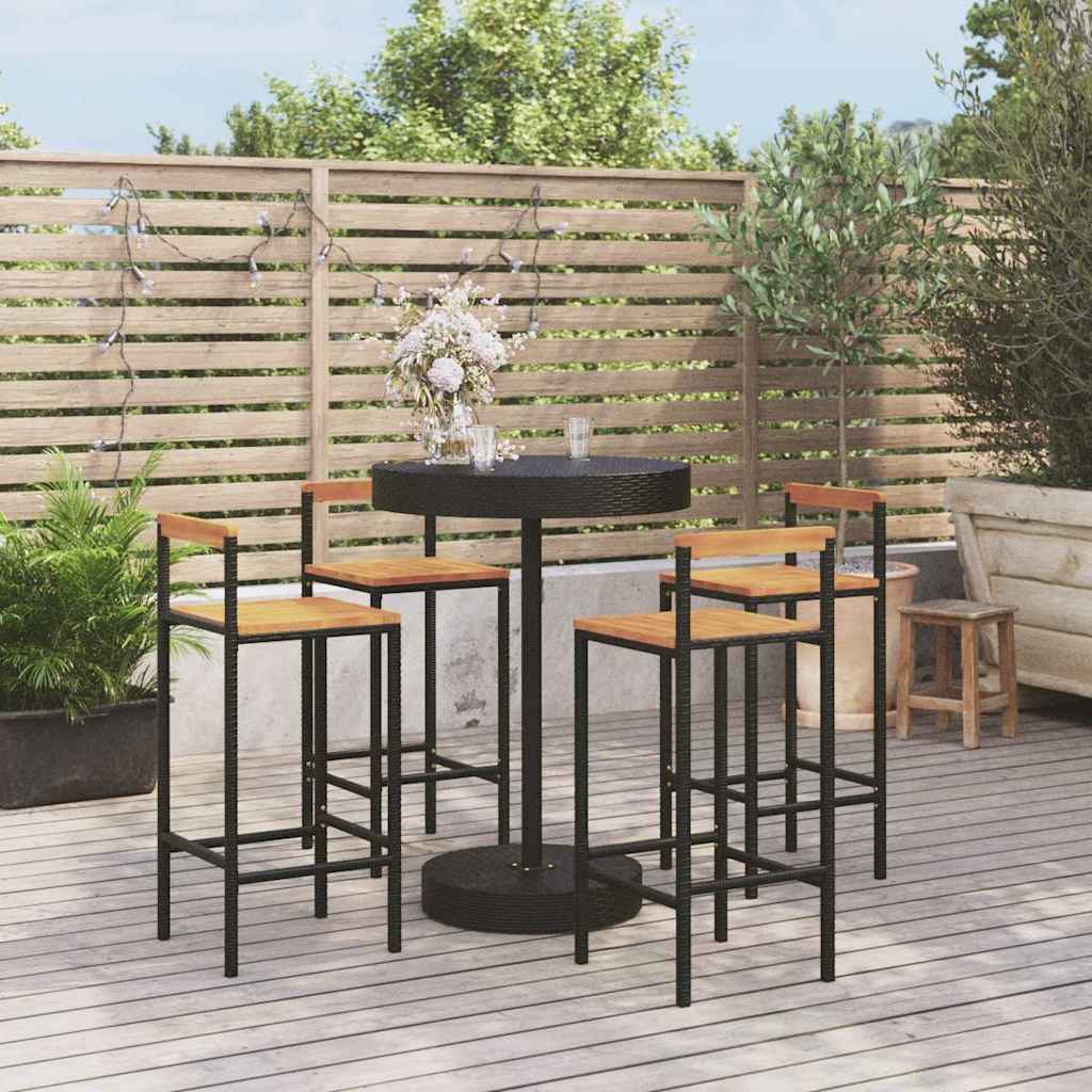 5-delige Tuinbarset poly rattan en massief acaciahout zwart is nu te koop bij PeponiXL, paradijselijk wonen!